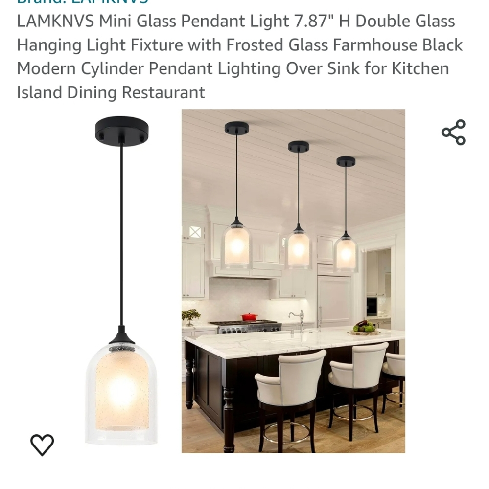 Mini glass pendant New 7.87" high , double glass, hanging light fixture frosted